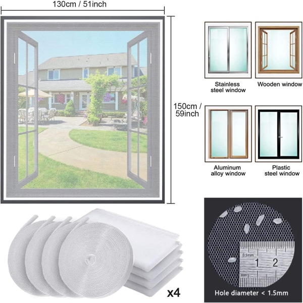 Leikkattava hyttysverkko, 4 set hyttysverkkoa Windowsin hyönteissuojaverkko, parannettu kärpäsiä estävä hyttysverkko, jossa mesh , hieno verkko