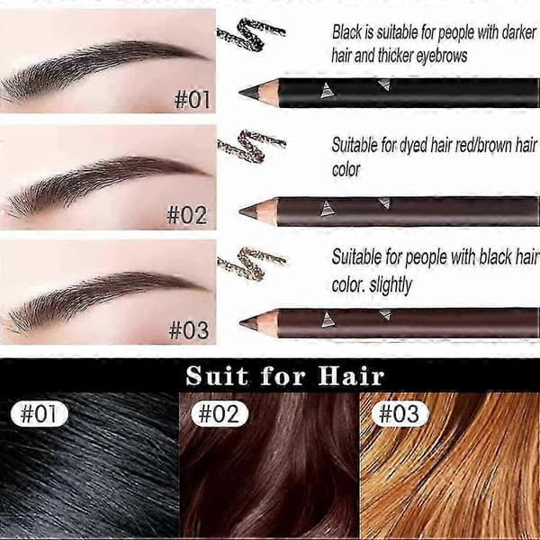 3 farver Langtidsholdbare Vandfaste Øjenbrynspenne Dobbelt Anvendelse Træstang Eyeliner Permanent Makeup Tatovering Tilbehør Brown