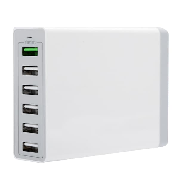 6-porters USB-reiselader Multifunksjonell Hurtiglading 100-240V EU Hvit Effektiv Beskyttelse