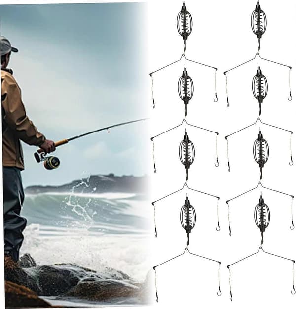 Synker og vægte karpefoder, 8 stk. 15g metal karpeagnsholder med fiskekrog, bærbar fjederfoderautomat