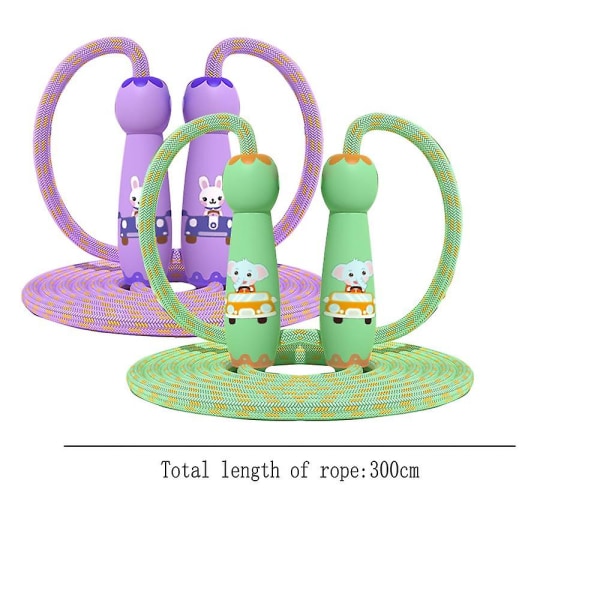 Lasten puinen kahva säädettävä puuvillainen hyppynaru pojille tytöille opiskelijoille fitness ulkona Green Elephant   Purple Rabbit 3M