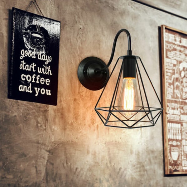2x vintage industrielle diamant væglamper sort metal bur loftslampe retro indendørs lampet dekoration til Liv