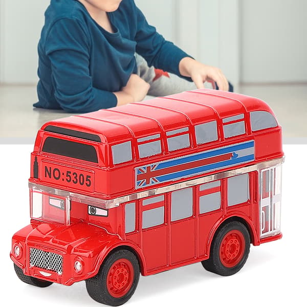 Tegneseriebus Legeringsbil Legetøj Høj Simulation Børn Kid Træk Tilbage Køretøj Legetøjsmodel (Rød)