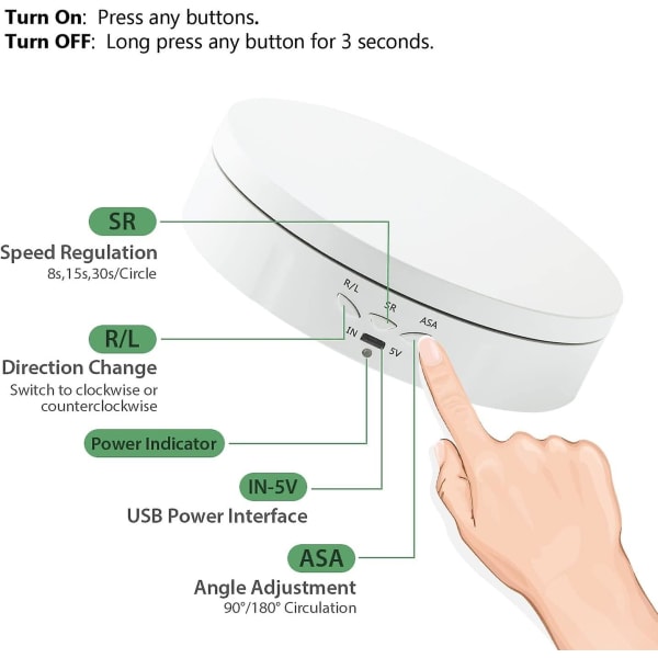 5,7 tums automatisk professionell fotografering skivspelare 360 ​​graders roterande video/smycken/ watch Displayställ - vit