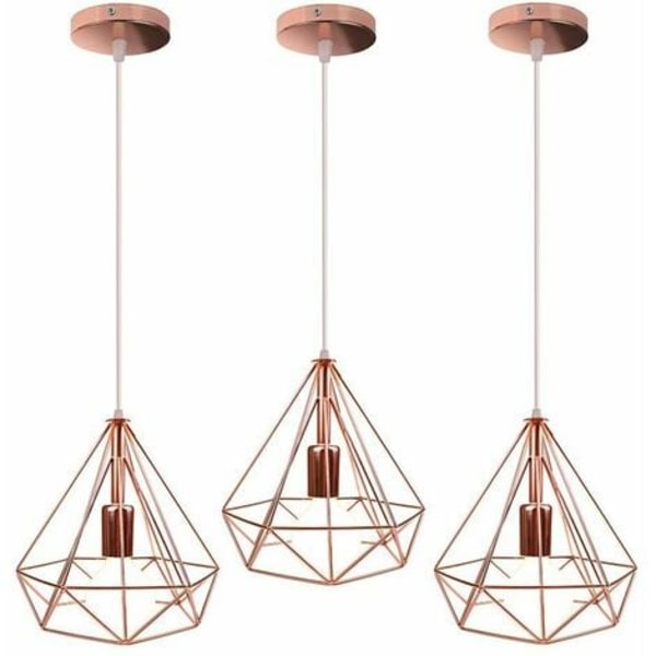 Pack of Ceiling Lights Shade 25cm Pendant Light Diamond Shaped Iron Cage Chandelier with Socket Industrial Style Lightin