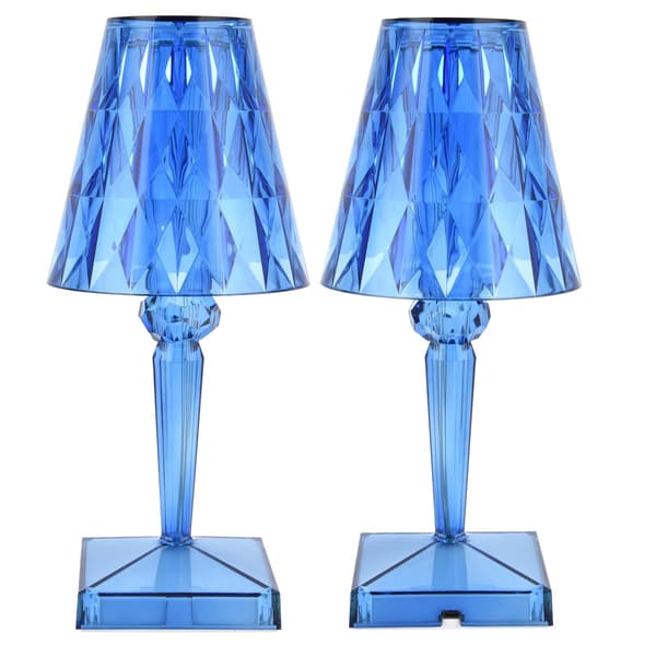 LED Krystall Bordlampe Dimbar USB-lading Transparent Prisme Skrivebordslampe Blå