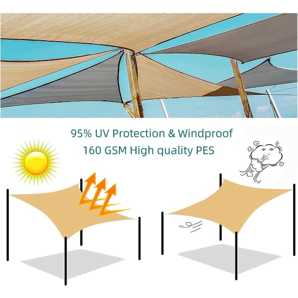 Triangle Shade Sejl 3,6x3,6x3,6m Farve Sand, Vandtæt lærred 95% Uv-strålebeskyttelse, til udendørs, have og gårdhave, swimmingpool