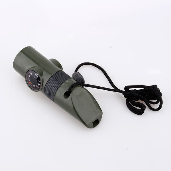 Ny 7 i 1 Camping Overlevelsesfløyte Kompass Termometer Lommelykt Forstørrelsesglass Kit