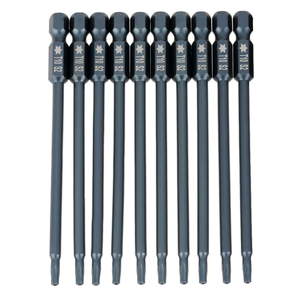 10 stk. 100 mm 1/4\" sekskantet skaft T10 magnetisk sikkerhedsstjerne skruetrækkerbitsæt