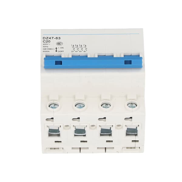 Mini 4P MCB Strömbrytare 20A 400V 6000A Brytförmåga DIN-skenmontering för hemmet