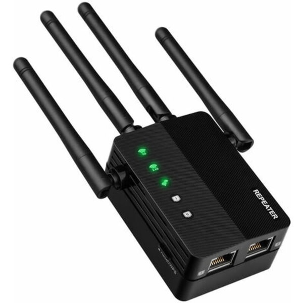 Kraftfull trådlös WiFi Range Extender - 1200mbps WiFi Repeater med 2 Ethernet-portar, WiFi Booster 5Ghz och 2,4Ghz, WiFi