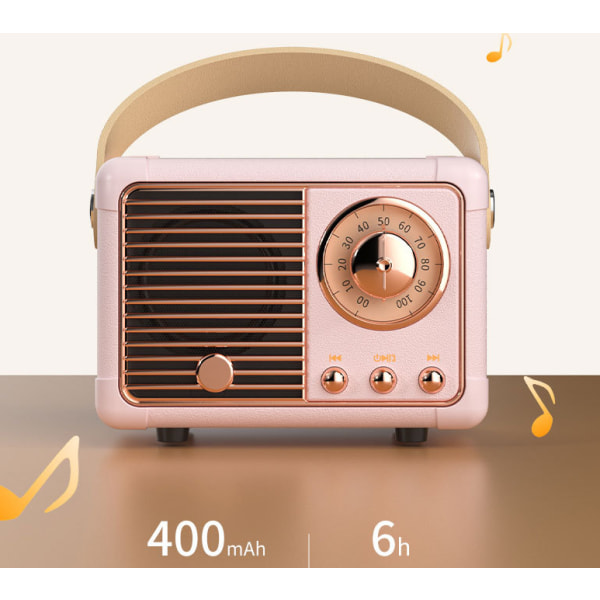 Retro bærbar lyd, nostalgisk mini bluetooth højttaler (pink),