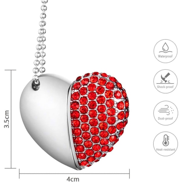 Hjerteformet U-disk (64 GB rødt diamanthjerte),