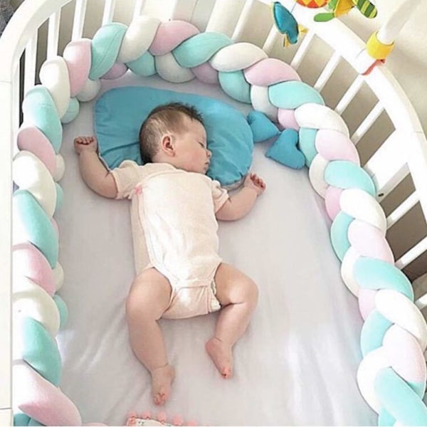 Cot Border, Baby Cot Bumper, Snake Bed Cot Bumper Baby Weaving Edge Protector Guard Head Decoration for Crib Baby Cot (White，Green，Pink, 100cm),