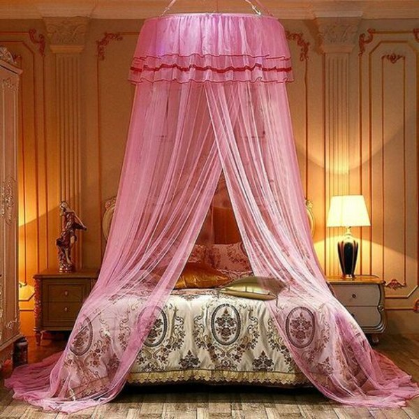 Canopy Myggnät, Princess Canopy Myggnät Dome Polyester, dekoration för baby eller barnrum - (rosa)