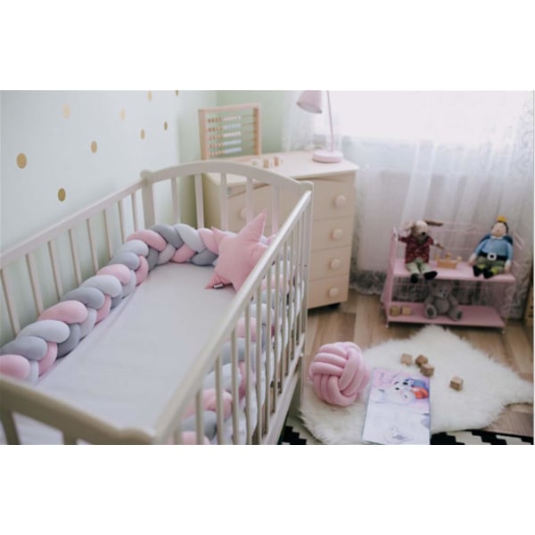 Spjälsäng kant, baby stötfångare, orm spjälsäng stötfångare Baby vävning kantskydd Huvudskydd dekoration för baby spjälsäng (vit, rosa, grå, 150 cm),
