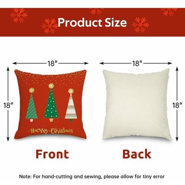 Jouluiset tyynynpäälliset, 18 x 18 tuuman pellavatyynynpäälliset Joulukoristeet sohvasohvaan Punainen set