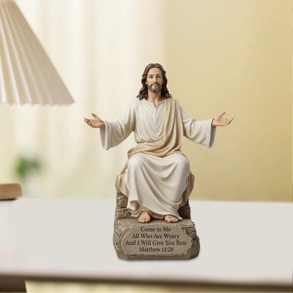 Jesus Blessing Statue - Open Arm and Bible Base - for Prayer Rooms and Desks A