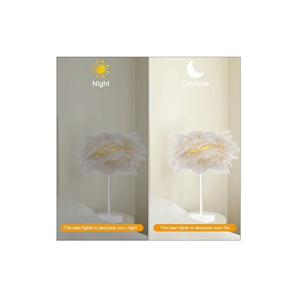 Struds fjer bordlampe natlys dekoration lampe varmt lys til soveværelse bryllup værelse (hvid struds)