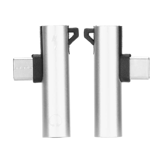 2 STK USB C til 3,5 mm lydstikadapter 2 i 1 opladning lyd ABS sølv til telefon tablet