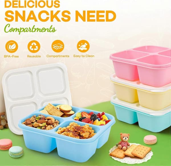 Bento Box Adult Lunch Box - 4-pack, 4-Compartment Snack Containers Reusable Lunch Boxes Stackable BPA-Free Lunch Containers for Home, Work Pink, Green, Blue, Yellow