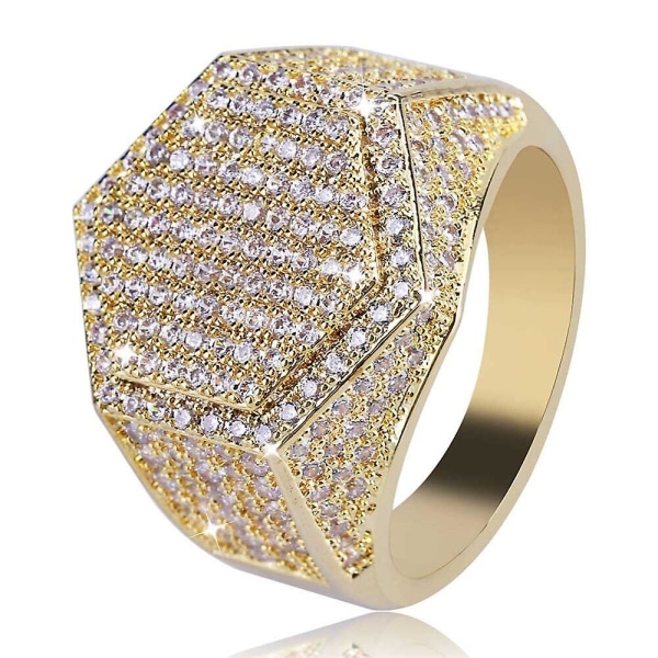 Modegeometri Ringe Til Mænd Kobber Guld Sølv Farve Iced Out Bling Micro Pave Cubic Zircon Ring Hip Hop Charms Smykker Gold