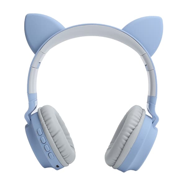 Katteøre Hodetelefon 3D LED-lys Trådløs Bluetooth 5.0 Sammenleggbart Headset med Mikrofon Grå Blå
