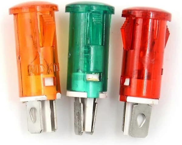 10 stk. 220V 110V 12V/24VDC panelmontering neonindikator rød grøn gule lys 10MM MDX-11A styresignallampe (5) 2