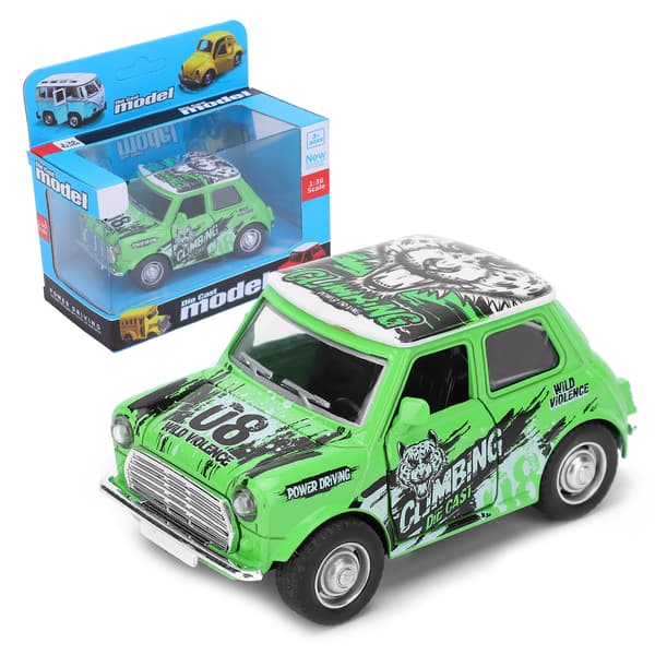 1:36 Mini Bilmodel Graffiti Træk Tilbage Bil Lyd Lys Batteri Køretøjer Børnegave Grøn