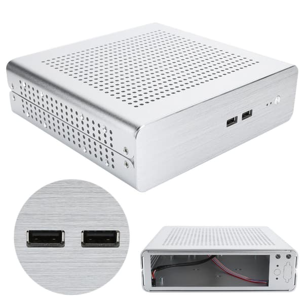 G60S HTPC Chassi Full Aluminium DCATX Strömförsörjning MiniITX Fodral Silver USB2.0 Stationär Dator