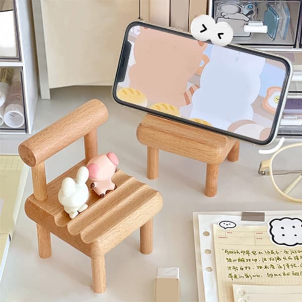 Mini Puinen Tuoli Puhelinjalusta Mobiili Älypuhelinpidike