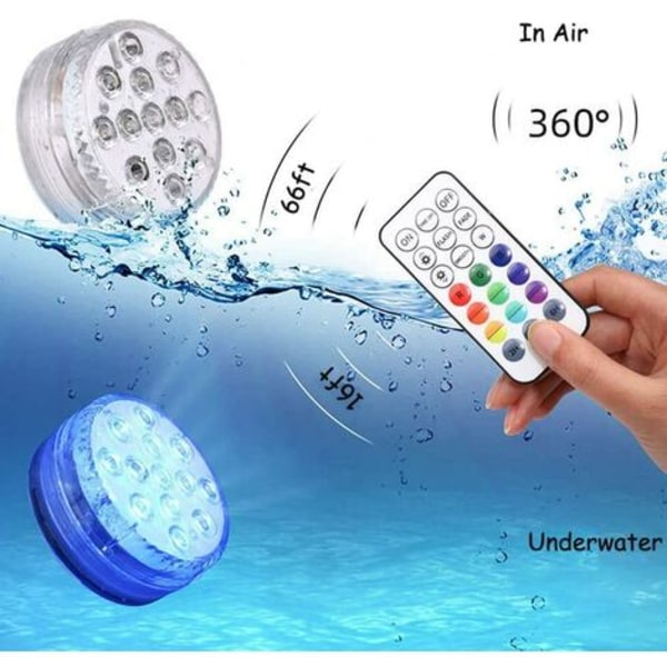 Vandtæt nedsænket LED-lys, IP68 undervandspoollys i flere farver med fjernbetjening, badekarlys til Aquariu