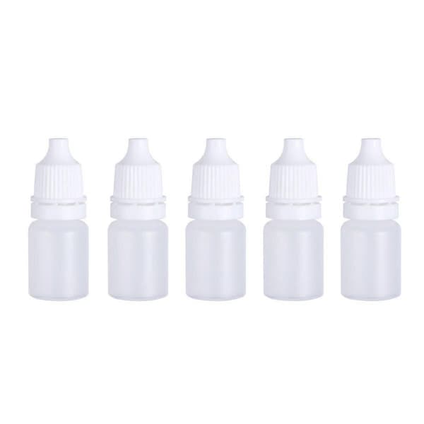 30 stk. 5 ml tomme plastikflasker med klemmedrypper, øjendråbeflasker White