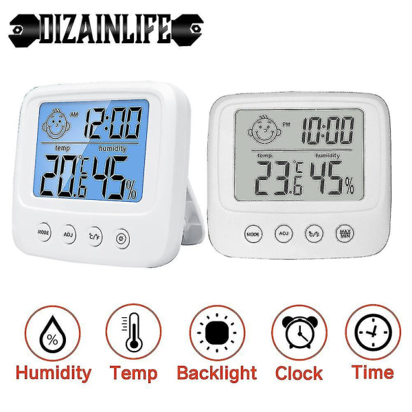 Indendørs LCD Digital Termometer Hygrometer Mini Udendørs Elektronisk Temperatur Luftfugtighed Måling Vejrstation Til Baby Room No Backlight White