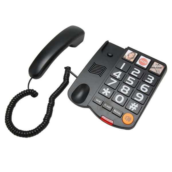 Telefon med store knapper, multifunktionstelefon, One Touch håndfri fastnettelefon med højttaler til seniorer, sort