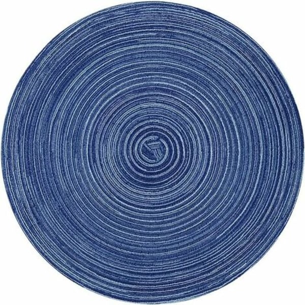 Set of 6 Washable Braided Cotton Placemats Heat Resistant Non-Slip 35x35cm Round(Round,Blue)