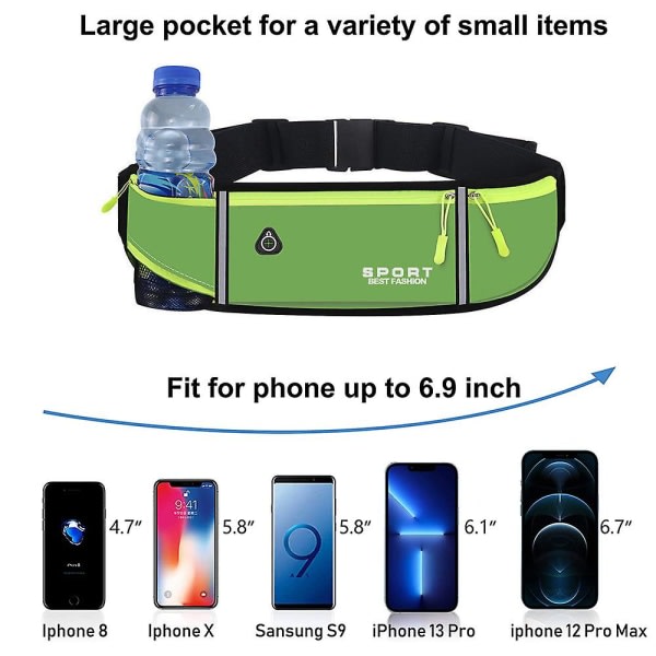 Løbe Fanny Pack Telefon Holder Bælte Med Vandflaske Holder Til Løbe Cykel Vandre Tilbehør Fluorescent green