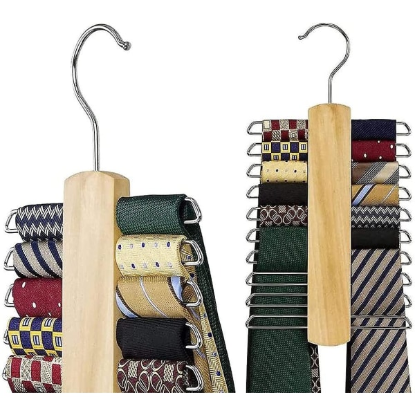 Set med 2 slipskrokar, slipshängare, slipshängare i trä, halsdukar, bälten, slipsar och tillbehör (1 stycke vit, 1 stycke trä)