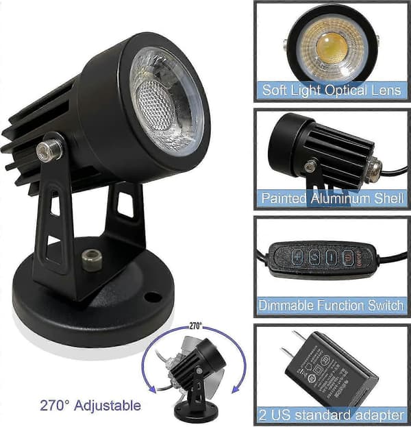 2 stk. LED Spotlights Indendørs til Planter, 3 Farve Accentbelysning Dæmpbare Uplights Spotlight Lampe med Lysdæmperkontakt 2Pcs