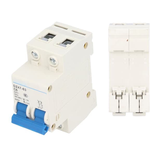 Mini effektbryter 2P MCB DIN-skinnemontering 6000A bruddkapasitet 400V 6A for hjemmekontor