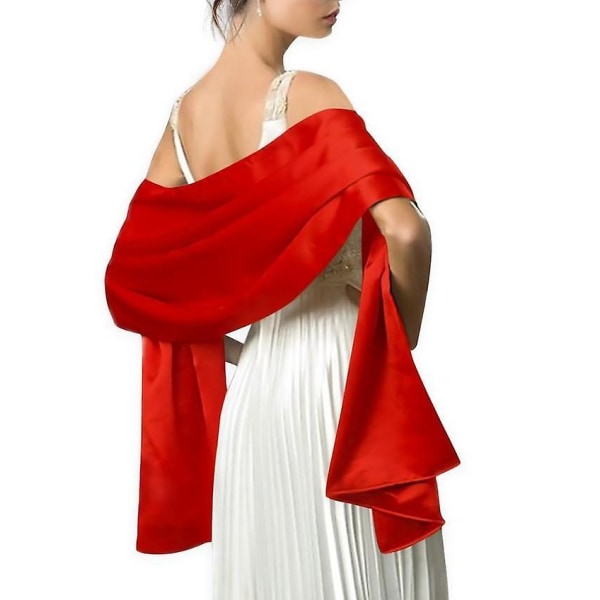 Satin Pure Color Sjalar Red One-size