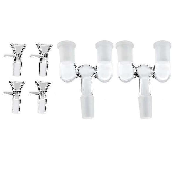 Glasrørsadapter, 2 stk. 14 mm han til dobbelt 14 mm hunadapter