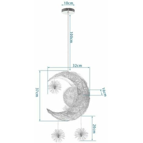 Pendant Light Moon and Stars LED Chandelier Ceiling Light Aluminum Pendant Lamp with 5 Lights for Kids Bedroom Living Ro