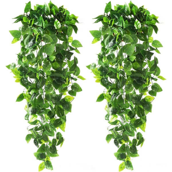 2 stk hængende kunstige planter 90 cm falske efeu vinstokke Falske efeu blade til væg, soveværelse, gårdhave, indendørs udendørs, hjemmehylde