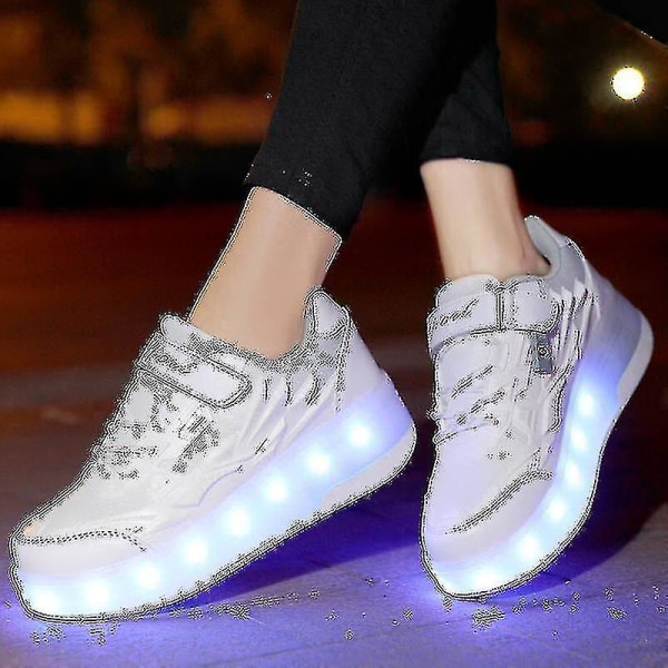 Childrens Sneakers Dubbelhjulsskor Led Light Skor Q7-yky White 28