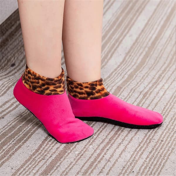 Dobbeltlags kvinders plysforing tykke bundtøfler leopardprint patchwork jordsokker Black