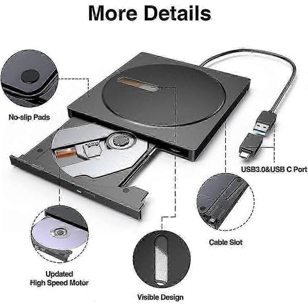 2025 External Blu-ray Drive, Portable 3D Blu-ray DVD Burner for Windows XP/7/8/10/11 MacOS, Advanced Burning Technology Ultra-thin Portable Blu-ray