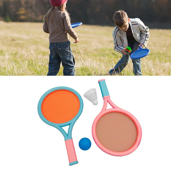 Bærbart Børne Badmintonketsæt - Skridsikkert, Holdbart, Elastisk - 2 Ketsjere, 2 Bolde - Blå Pink