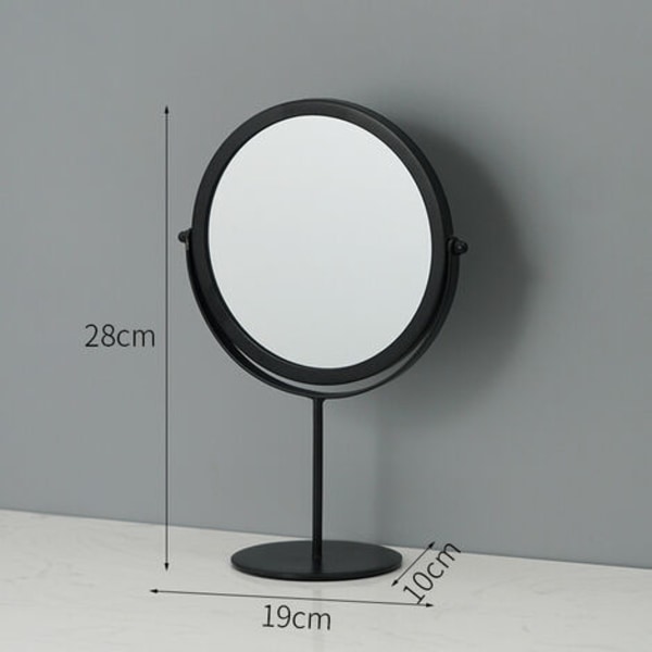 Tvåsidig vridbar sminkspegel, dubbelsidig sminkspegel med stativ, svart