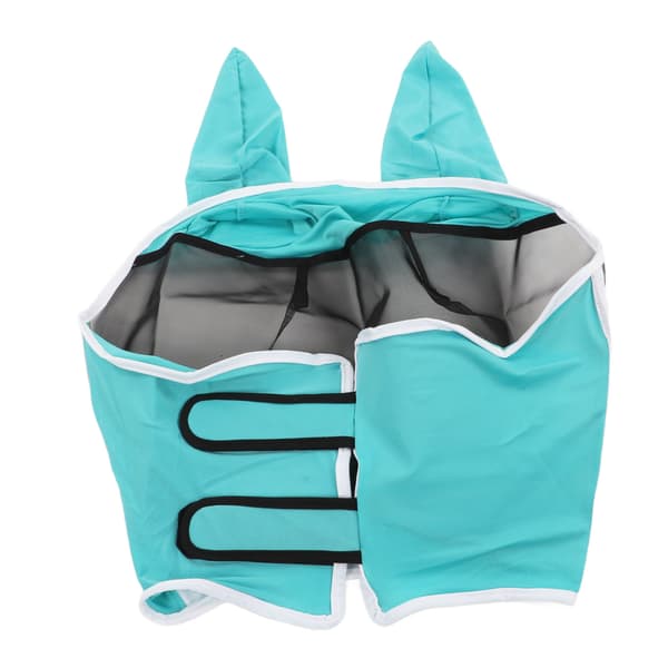 Elastisk UV-skydd Andningsbar Mesh Hästflugmask med Öron Blå Grön